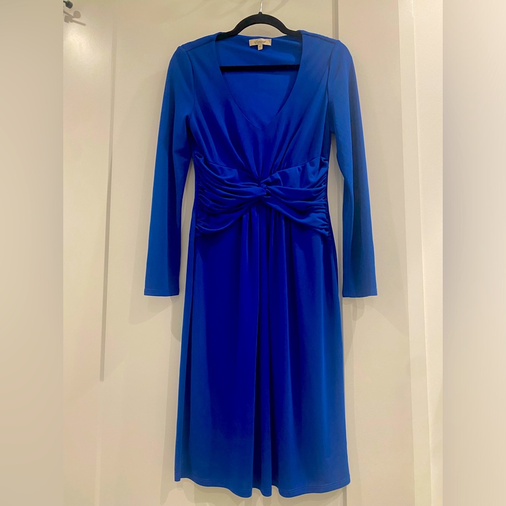 Temperley royal blue knee V-neck length dress NWOT UK 12/US 8